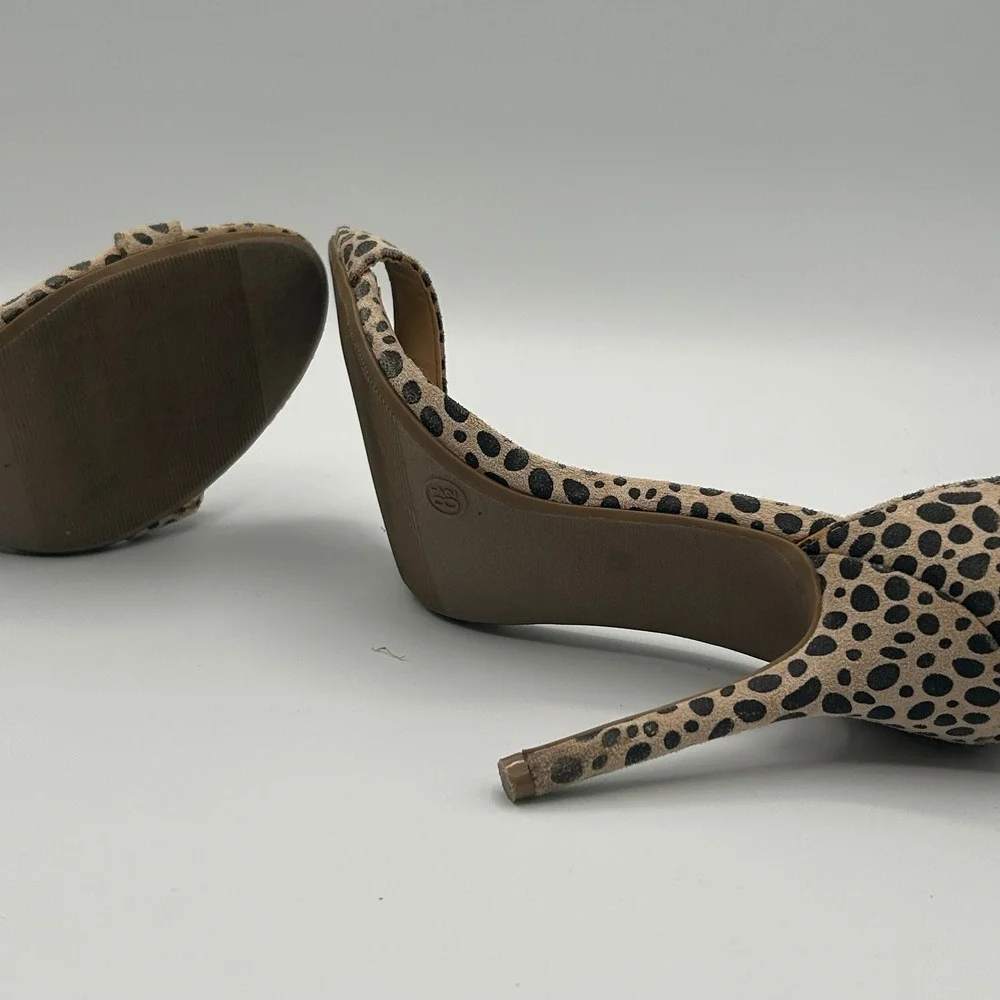 Lulus Heeled Sandals Womens 8.5 Tan Black Cheetah Animal Print Stiletto d'Orsay